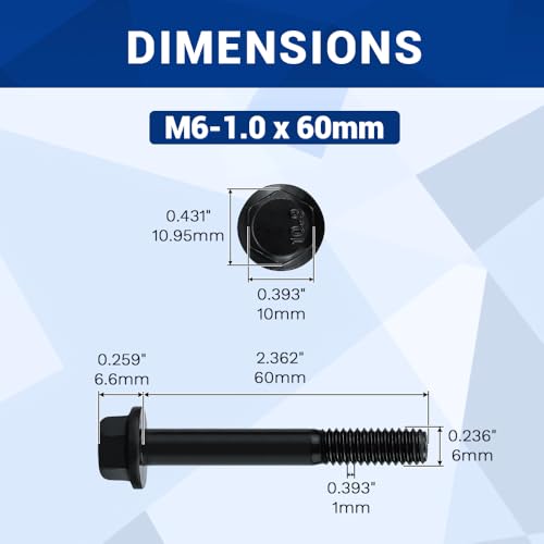 Image of 12-Sets M6-1.0 x 60mm Grade 10.9 Flange Hex Bolts + Flange Nut + Flat Washer + Lock Washer Combo Pack, Black Oxide, for Automotive & Machinery