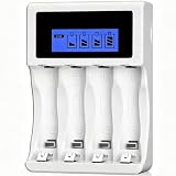 BONAI LCD Cargador Pilas Recargables de AA AAA Ni-MH, 4 Ranuras Independientes, Universal Cargador Pilascon con Pantalla LCD (Puerto USB)