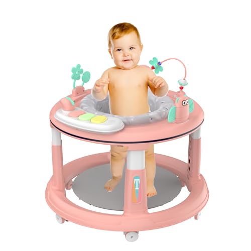 Baby Walker with 5 Adjustable Heights and 360 Degree Swivel Seat - Activity Center for Boys & Girls Babies 7-18 Months, Includes Music, Detachable Toys, Bounce Foot Pad