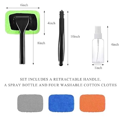 KVAEY Car Windshield Cleaning Tool, Microfiber Window Cleaner with 4 Washable Reusable Cloth Pad & Extendable Handle, Auto Glass Cleaning Kit with Spray Bottle for Glass Wiper