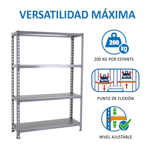 Simon Rack Simonclick Metallregale, 1500 x 1100 x 500 mm, 4 Metallböden, 200 kg Biege-Punkt, Regale, Grau