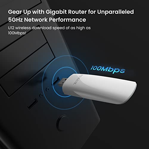 Tenda U12 Ac1300 Dual-Band Wireless Wi-Fi Usb 3.0 Adapter With Built-In High Gain Antenna For Pc, Works With Windows And Mac Os, White #TOP2