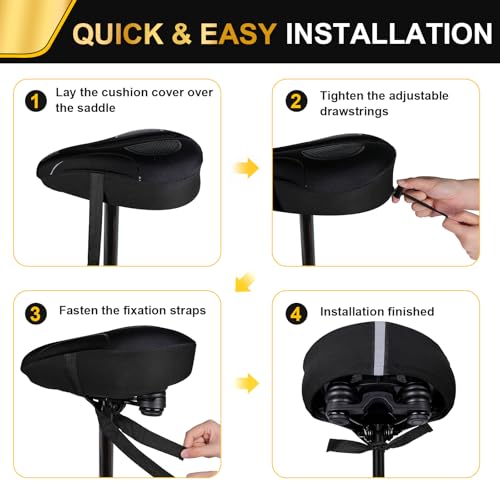 Bike Seat Cushion - Gel Padded Bike Seat Cover for Men Women Comfort, Extra Soft Exercise Bicycle Seat Compatible with Peloton, Outdoor & Indoor with Straps and Drawstring Fastening Black miniatura 4