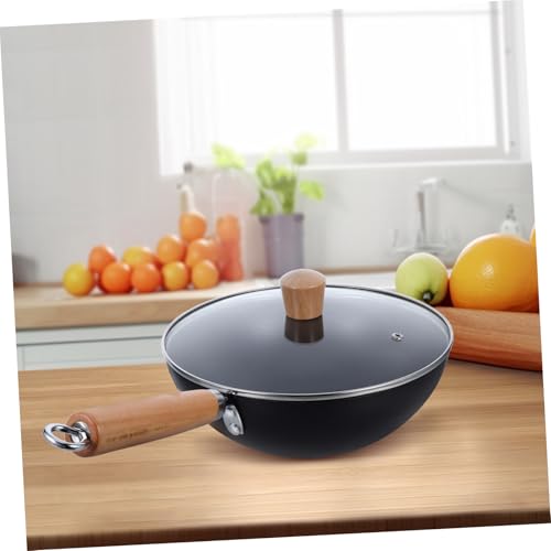 Wok pequeño de hierro con tapa y mango de madera miniatura 5