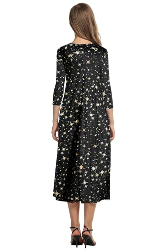 Image of HOTOUCH Women's 3 /4 Sleeve A-line and Flare Midi Long Dress