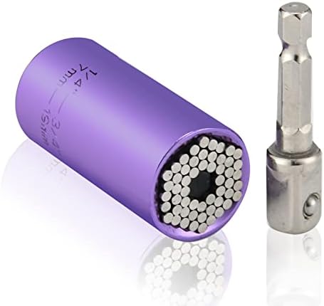 HUAZHICHUN Universal Socket,Adapter Socket for Wrench Ratchet & Power Drill,Portable Hand Gadget Gifts for Men and Women,Self-Adjusting Multifunctional Sockets,Purple Shell (7-19mm)