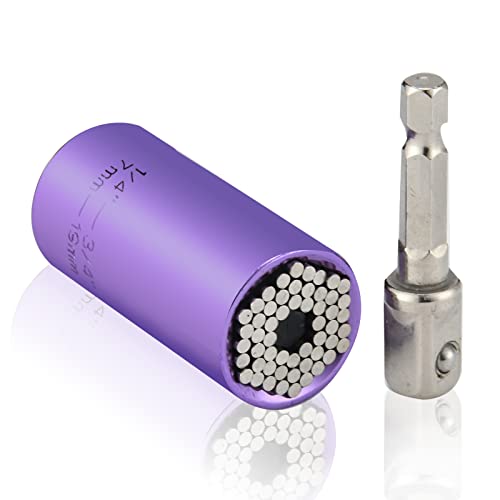 Huazhichun Universal Socket,Adapter Socket For Wrench Ratchet & Power Drill,Portable Hand Gadget Gifts For Men And Women,Self-Adjusting Multifunctional Sockets,Purple Shell (7-19Mm) #TOP3
