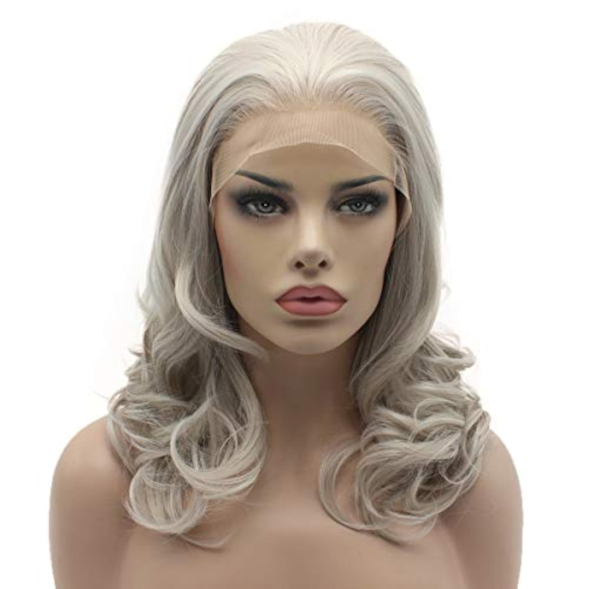 Stylish Medium Length Grey Synthetic Lace Front Wig