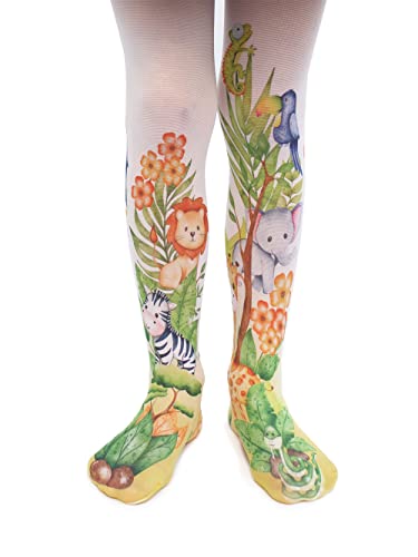 Safari animal tights for girls, cute printed pattern, gift outfit for jungle themed birthday