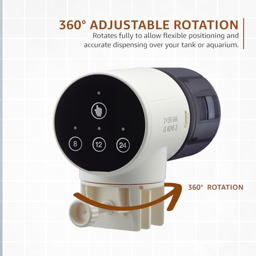 Image of Amazon Basics Automatic Fish Feeder | Programmable 3-Way Timer (8H /12H /24H) | 360 Rotating Design | Works with Flakes, Pellets & Granules | for Aquariums, Tanks & Ponds (Plastic) (Standard)