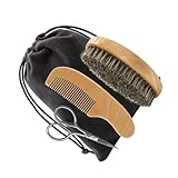 ASAKKURA Beard Set for Men with Timber Handle and Comfortable Touch Feeling Includes Cloth Bag for Safe