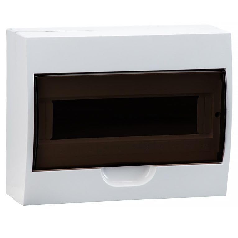 Scatola di Distribuzione Centralino da Parete 12 Moduli DIN - Quadro Elettrico con Porta Trasparente Fume - IP50 ABS