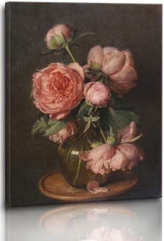 Vintage Floral Wall Art Decor Peony Flowers Canvas Print Art. Floral Posters Print. Bathroom Bedr...