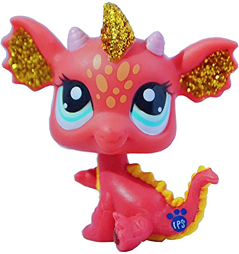 Pink Sparkle Glitter Dragon with Green Eyes Glitter Ears & Horns Mini Pet Shop - Little Pet Shop Dragon Action Figure Rare Old LPS Toys Green Eyes Dinosaur Toys for Kids Animal Toy for Girls & Boys