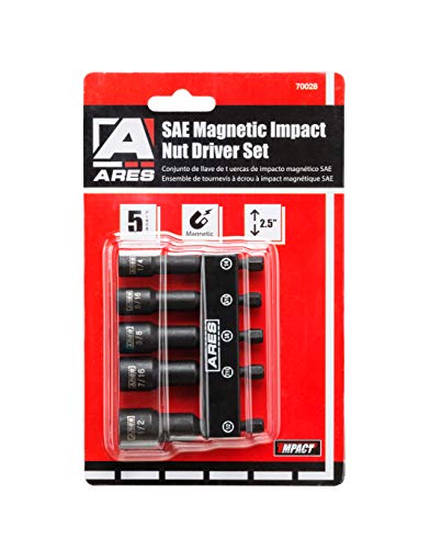 Ares 70028 - Sae Impact Magnetic Nut Driver Set - 2 1/2-Inch Impact Grade Nut Setters With Industrial Strength Magnet #TOP5