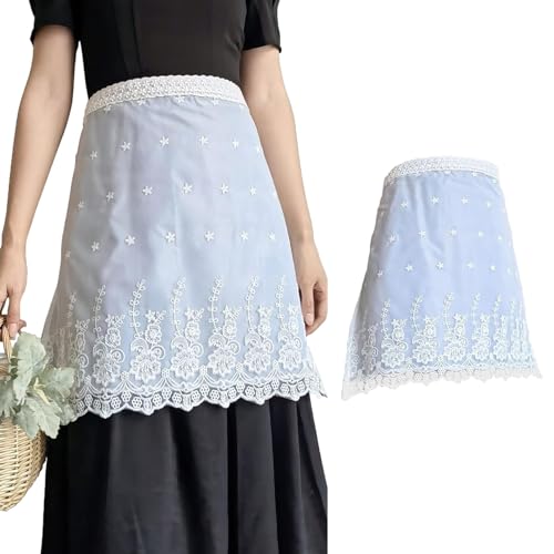 Tablier Demi-Taille Courte en Dentelle pour Femme - Style Rétro, Adapté À La Cuisine, Au Restaurant, Au Bistro (Blanc)