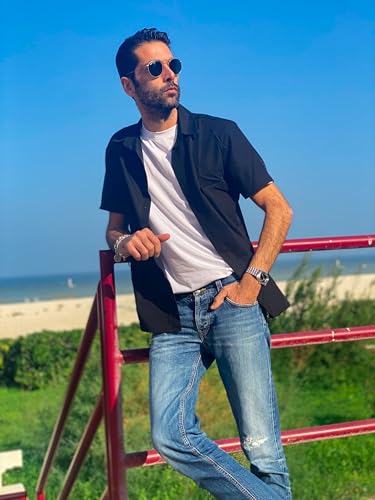 COOFANDY Mens Button Down Shirts Short Sleeve Casual Shirt Summer Untucked Dress Shirts4