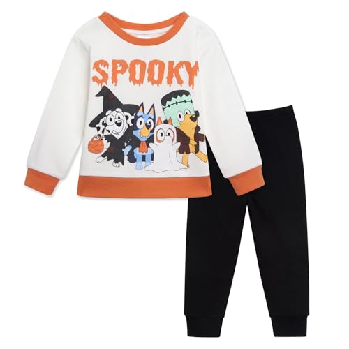 Bluey Bingo Chloe Halloween Little Boys Fleece Sweatshirt and Jogger Pants Outfit Set White/Black 7-8