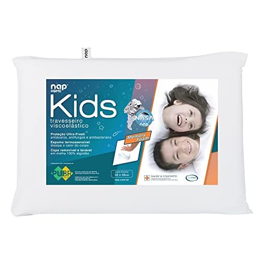 Travesseiro Nasa Kids Viscoelástico D28 - Antiácaro - Branco - capa 100% algodão - Nap