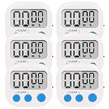 LinkDm 6 Pack Small Digital Kitchen Timer Magnetic Back and ON/Off Switch,Minute Second Count Up Countdown, White