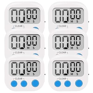 LinkDm 6 Pack Small Digital Kitchen Timer Magnetic Back and ON/Off Switch,Minute Second Count Up Countdown, White