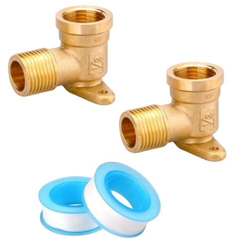 2 pièces Coudes enlaiton, Filetage enlaiton, Raccords de tuyau enlaiton, Raccord d'eau, Coude en laiton femelle, raccordsenlaiton à angle de 90° de 1/2 pouce avec 2 rouleaux de ruban d'étanchéité