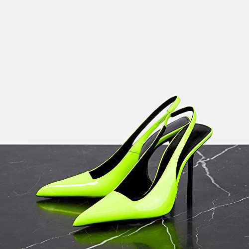 Image of THESHY Women's Pointed Toe High Stiletto Heels Slingback Stretch Slip-on Pumps Backless Patent Leather Fashion Dress Shoes for Women