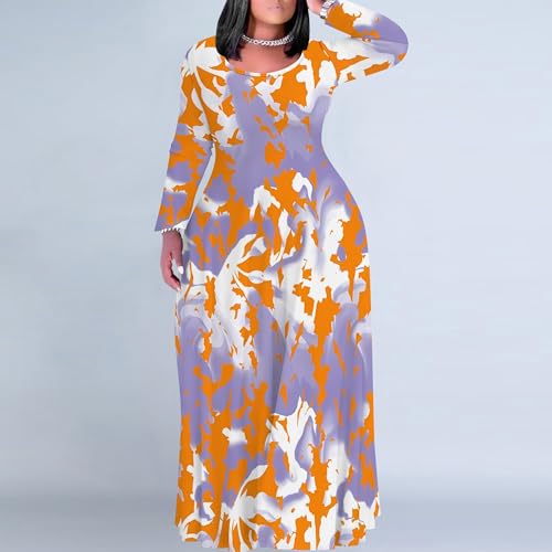 Image of PinkPatty Plus Size Maxi Dresses for Women Long Sleeve Crew Neck Sundress Casual Fall Dress with Pockets