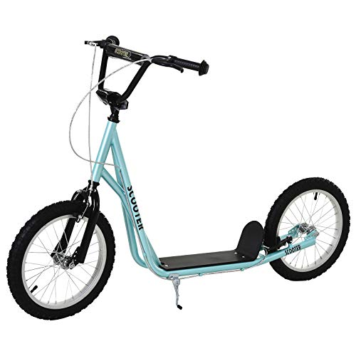 HOMCOM Patinete para Niños +5 Años, Patinete Infantil de 2 Ruedas, con Manillar Ajustable en Altura, 2 Neumáticos de Caucho Inflable, Doble Freno, Carga 100 kg, 139x58x90-96 cm, Azul Claro