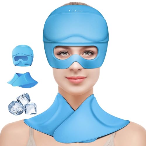 Image of 3 in 1 Migraine Relief Cap Neck Ice Pack Wrap Gel and Ice Eye Masks, Detachable Ice Caps with Eyes Masks, Hot and Cold Therapy for Relief of Headaches, Stiff Neck and Eye Fatigue (Sky Blue)