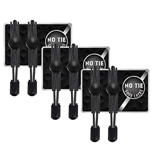 Airror Elastic No Tie Shoelaces for Kids and Adults, [3 Pair] Best Lock Shoelaces for Running and Walking Shoes, Ideal for Runners and Sneakers.Fit Most Shoes (Black/Black/Black)