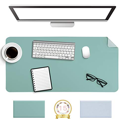 Non-Slip Desk Pad, Waterproof PVC Leather Desk Table Protector, Ultra Thin Large Mouse Pad, Easy Clean Laptop Desk Writing Mat for Office Work/Home/Decor (Green Blue, 31.5" x 15.7")