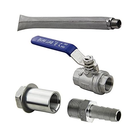 Weldless Boil Kettle Ball Valve Bazooka Kit 12 inch Kettle Screen, 2 Piece Ball Valve, 1/2 inch Hose Barb, Homebrew Hardware Cover