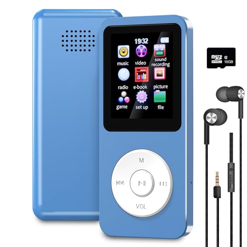 Image of Sounce 16GB Mini MP3 Music Player with Bluetooth 5.4, HiFi Lossless Audio, Video Playback, Voice Recording, FM Radio, E-Book Reader & Built-in Speaker | Expandable Up to 128GB (Blue)