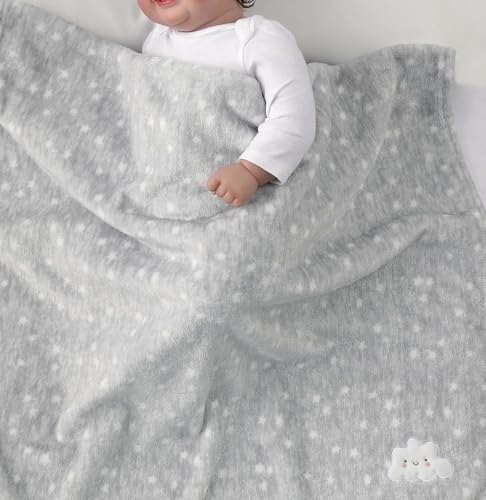 Image of CREVENT 2Pcs 30''X40'' Cute Cozy Fluffy Warm Baby Blankets for Infants Toddlers' Bedding Crib Cot Stroller - Grey Cloud + Blue Sherpa