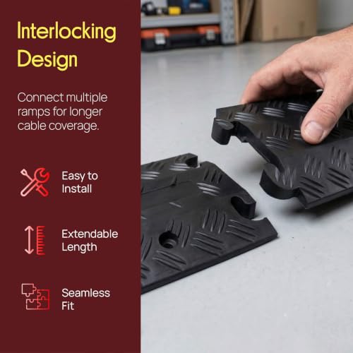 Protector de cable rampa de caucho Pyle de 40 pulgadas - Cubierta para cables pesados para extensión y mangueras, capacidad de carga 11,000 lbs, uso interior/exterior (Paquete de 2) miniatura 7
