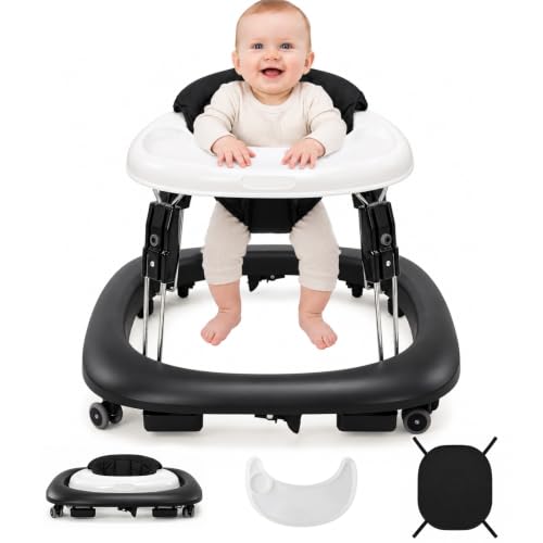 Image of Baby Walker with Wheels, One-Touch Foldable Walker & 7‑Level Height Adjust