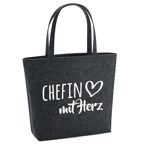 Huuraa Filzshopper Chefin mit Herz 22 Liter Charcoal Melange Filztasche Geschenkidee