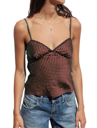 Amazon.com: Women Silk Crop Cami Top Y2k Polka Dot Spaghetti Strap