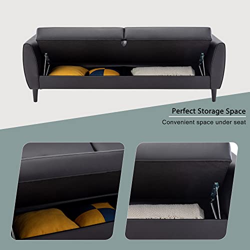 Merax Modern Futon Sofa Storge, Pu Leather Convertible Sleeper Loveseat Living Roon Couch Bed For Small Space 81.5" W, Black Love Seats #TOP4