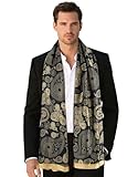 GERINLY Classy Paisley Scarf for Men, Silk Elegant Shawl Opera, 1920s Dress Scarves Long Wrap Formal (Black)