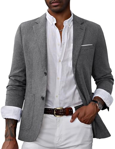 PaulJones Chaqueta deportiva casual para hombre, con dos botones, ligera, para negocios, chaqueta, gris, M