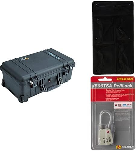 Pelican 1510 Case Bundle - Black with Foam, Lid Organizer & TSA Lock