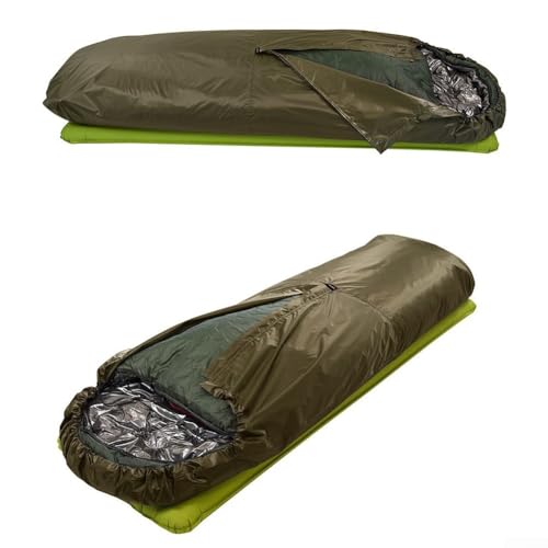 Saco de dormir Bivy ultraligero impermeable con revestimiento térmico reflectante, 70D poliéster Ripstop para camping, senderismo y supervivencia (Verde) miniatura 2
