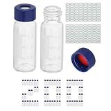 PATIKIL 2ml Autosampler Fläschchen 200Stk HPLC/GC Fläschchen 9-425 Labor Klare Fläschchen Probenfläschchen Beschriftungsfeld PTFE & Silikon Septen Mit Etiketten Für LC Stamper