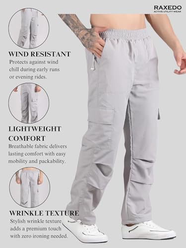 Image of Men's Water-Resistant Parachute Pants | Mens Bottom Wear | Cargo Pants for Men | Korean Pants for Man | Baggy Trackpants | Lightweight Multi-Pocket Utility Fit - Freedom to Move & All-Day Comfort
