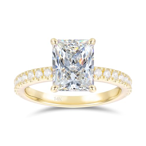 14K White Gold Engagement Ring 3CT Radiant Cut Moissanite Rings 14K Gold Moissanite Engagement Ring for Women