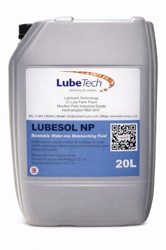 Image of LUBETECH LUBESOL SOLUBLE CUTTING OIL 20L, A CHLORINE FREE WATER MIX CUTTING OIL WHICH FORMS A TRANSULCENT WHITE SOLUTION WHEN MIXED, FOR MULTI-METAL MACHINING