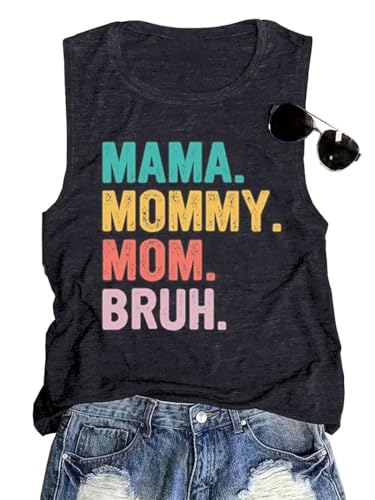 Mama Tank Tops for Women Mama Mommy Mom Bruh Mother's Day T Shirts Funny Sleveless Casual Tops Tees (Dark Gray3, S)
