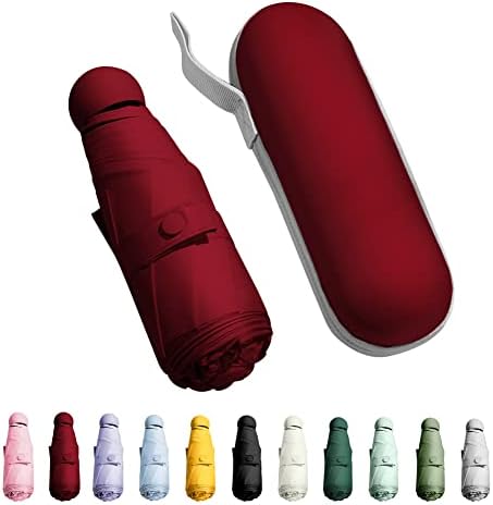 Trenovo Travel Umbrella - Mini Folding Compact Umbrella with Case, 8 Ribs Lightweight Portable Umbrella, Small Sun & Rain Pocket Umbrella for Girls and Women - Wine Red